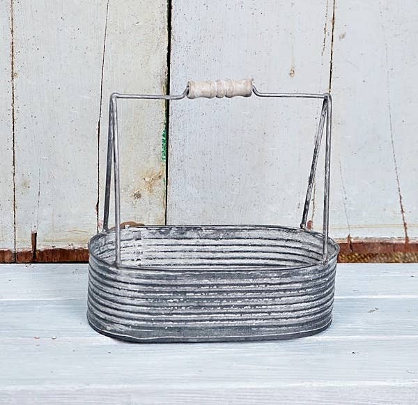 Distressed Gray Metal Oval Box