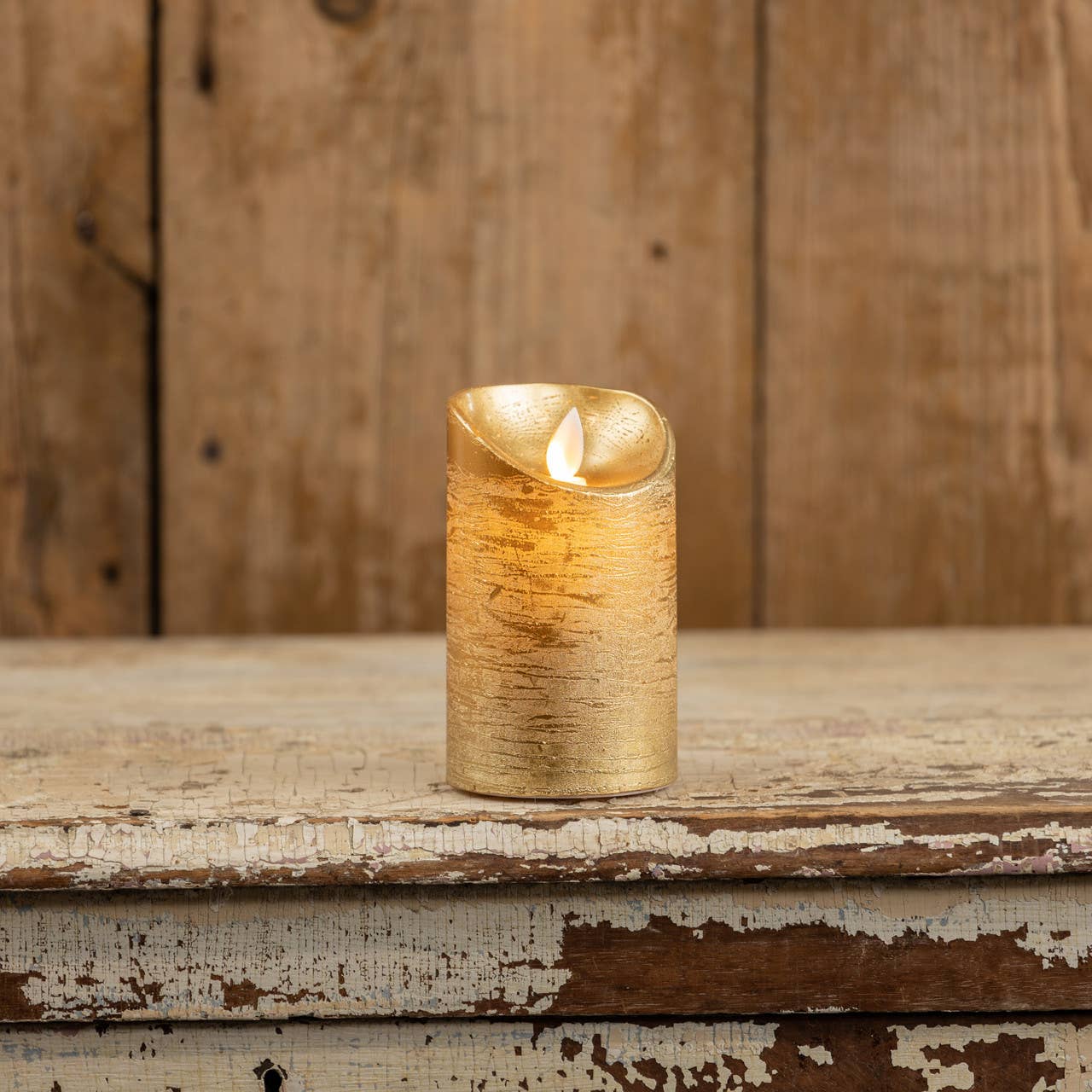 5" Moving Flame Gold Pillar Candle