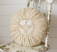  Round Pleated Tan And Linen Check Pillow