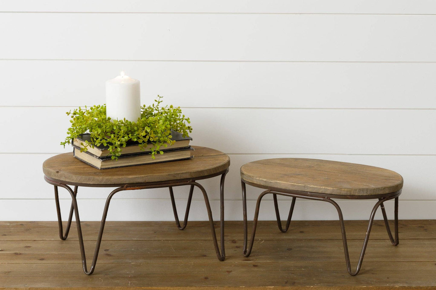 Metal And Barnwood Oval Risers