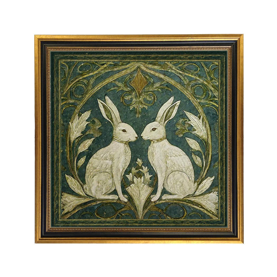 Two Rabbits Art Nouveau Vintage Style Print Behind Glass