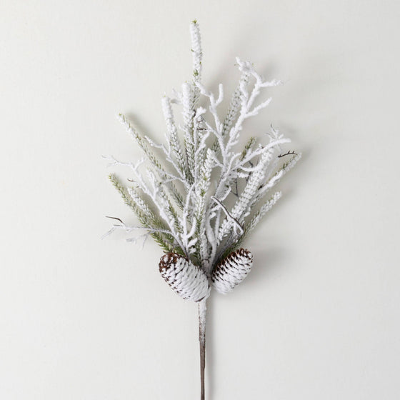 Flocked Pine Twig Spray