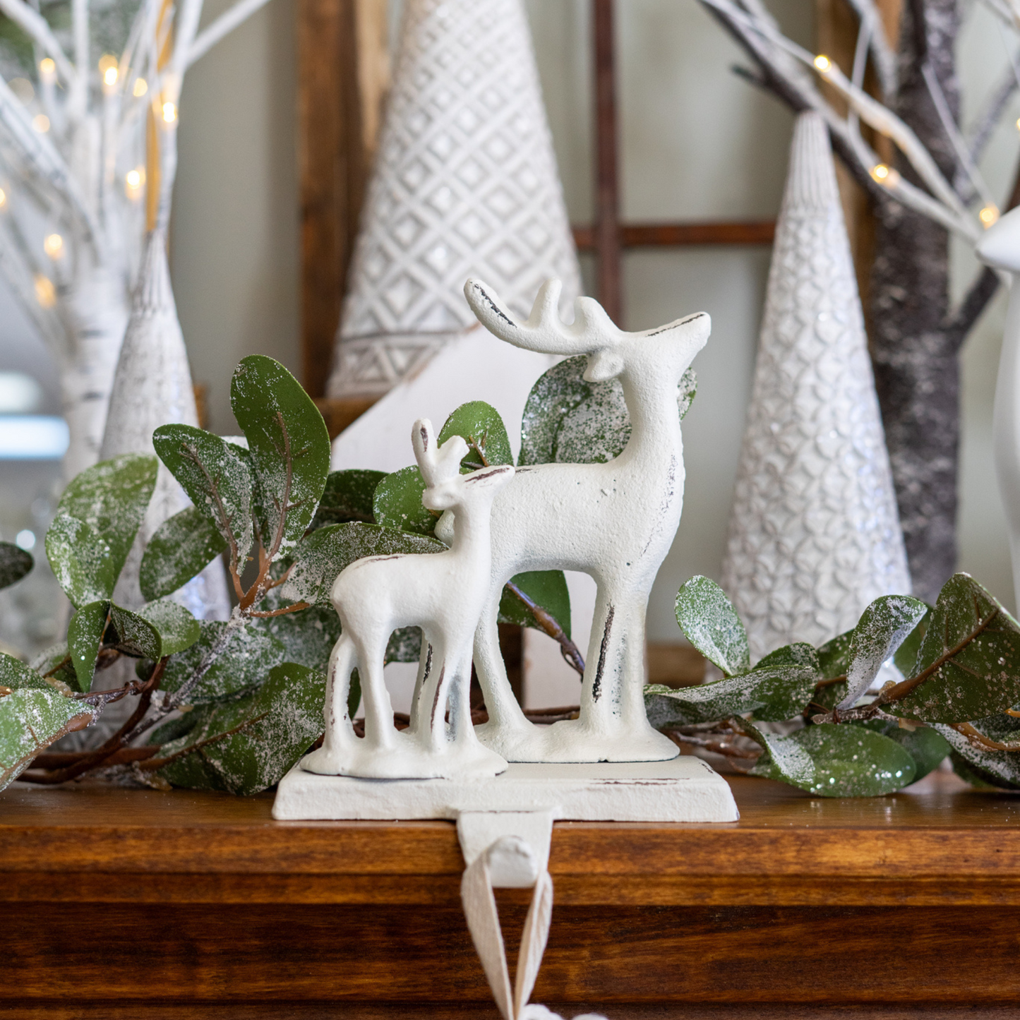 Antique White Deer & Fawn Stocking holder