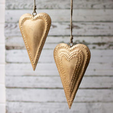  Set of 2 Antique Brass Metal Hearts