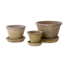  Set of 3 Aged Clay Pots + Saucers