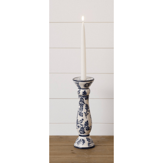 Blue Floral Taper/Pillar Candle Holder LG