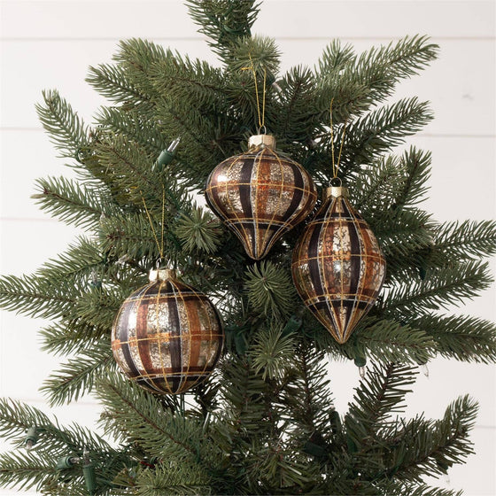 Neutral Plaid Ornaments