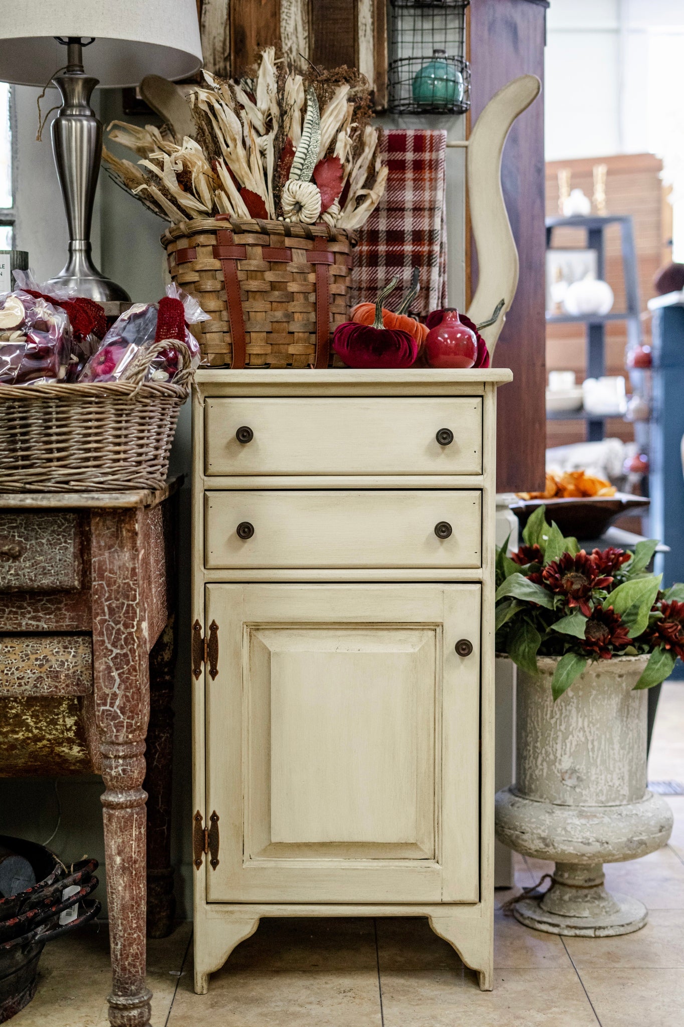 Old Ochre Wash Stand with Towel Rack
