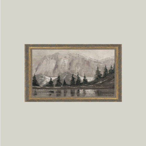 Muted Pine and Lake Framed Antique Art