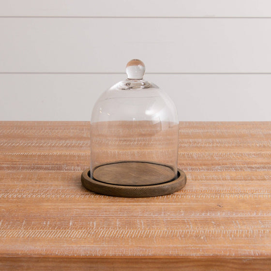 Glass Cloche With Wood Base, Tall