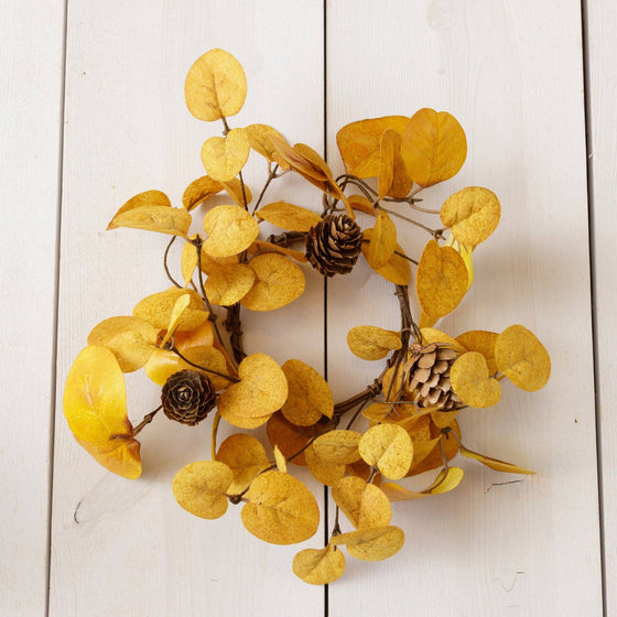 Mustard Eucalyptus And Mini Pinecones Candle Ring